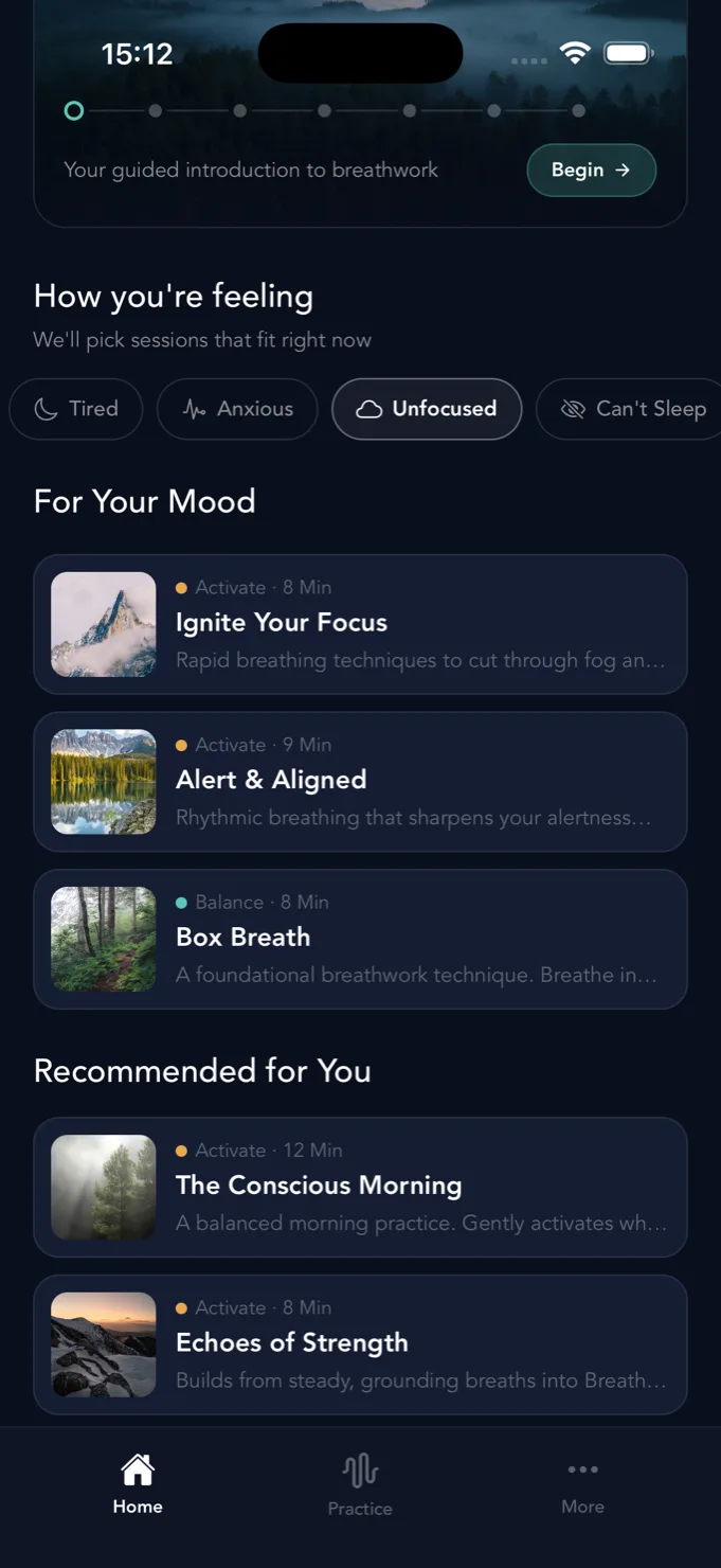 Home, mood-based session recommendations