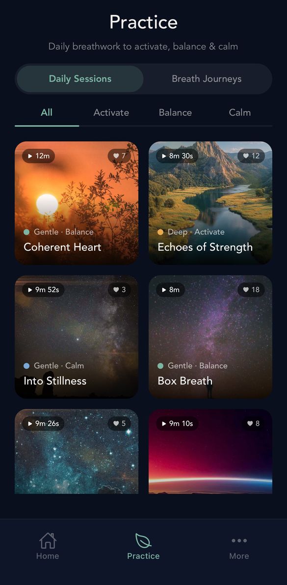 Practice tab with session grid